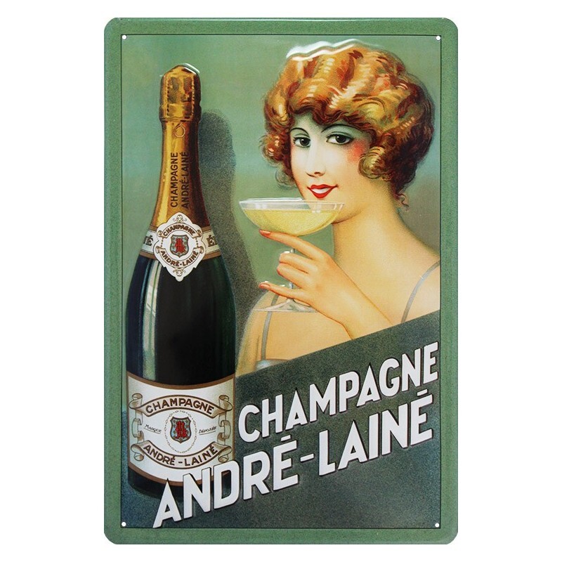 Plaque Champagne André Lainé en métal bombé, idéal déco bar et cuisine