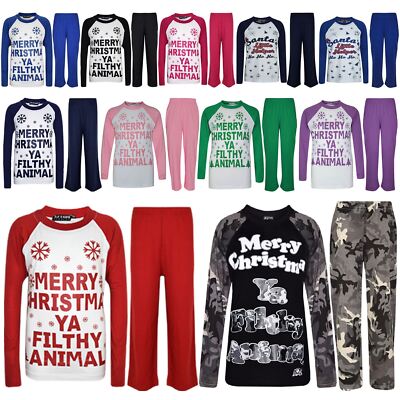 Kinder Mädchen Jungen Schlafanzug ''YA FILTHY'' bedruckt Weihnachten neu Alter 5-13 Jahre