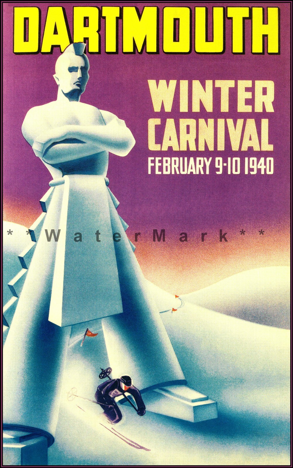 Dartmouth New Hampshire 1940 Winter Carnival Vintage Poster Print Winter Sports