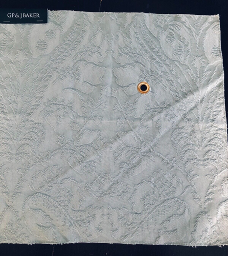 GP & J BAKER Court Damask in Verdigris 17 1/2" Embroidered Cotton Fabric Sample