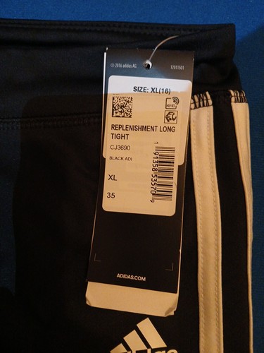 NWT Girls XL Youth Adidas Replenishment Long Tight 3-stripes Leggings Black - Picture 2 of 5