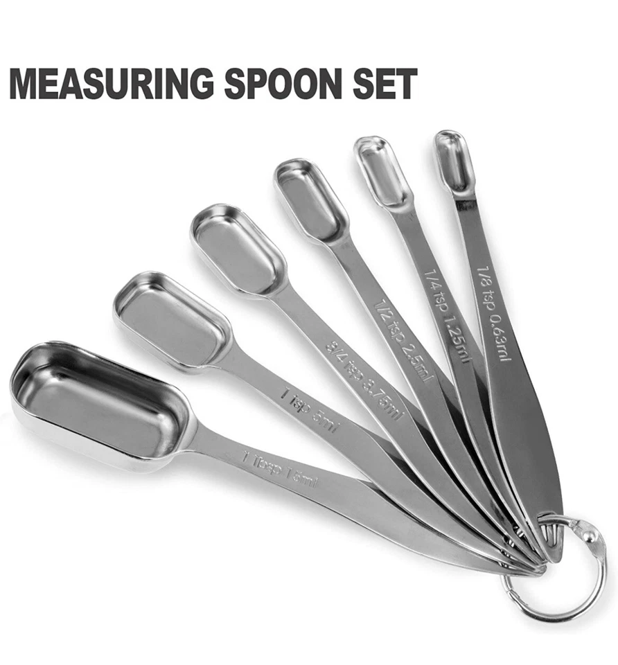 Juego de 13 tazas y cucharas medidoras, acero inoxidable 18/8 resistente - plateado Foto 3 de 4