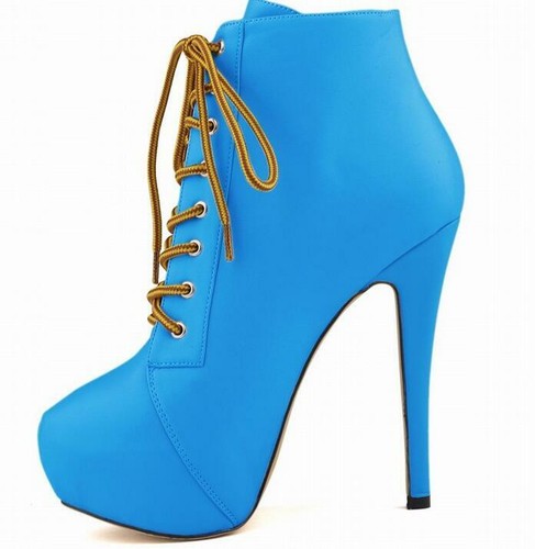 Damen Stiefeletten Stiefel Plateau Stilettoabsatz Schnürung High Heels Pumps - Picture 14 of 35