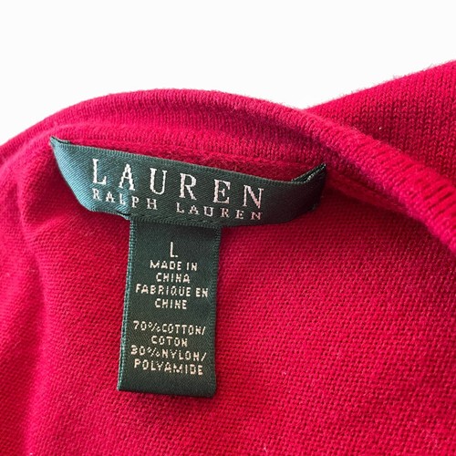 Lauren Ralph Lauren Womens L Sweater Cotton Blend Red Black Stripe Gold Button - Picture 6 of 7