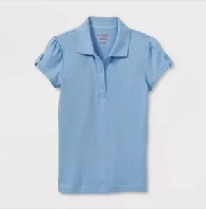 Cat & Jack Girl Light Blue Uniform Interlock Short Sleeve Polo Shirt L 10-12