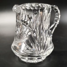 Clear Crystal Creamer Cut Fans with Floral Front Notched Edges and Handle