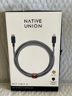 Native Union - 10' Lightning-to-USB Type C Cable - Zebra  NEW!!