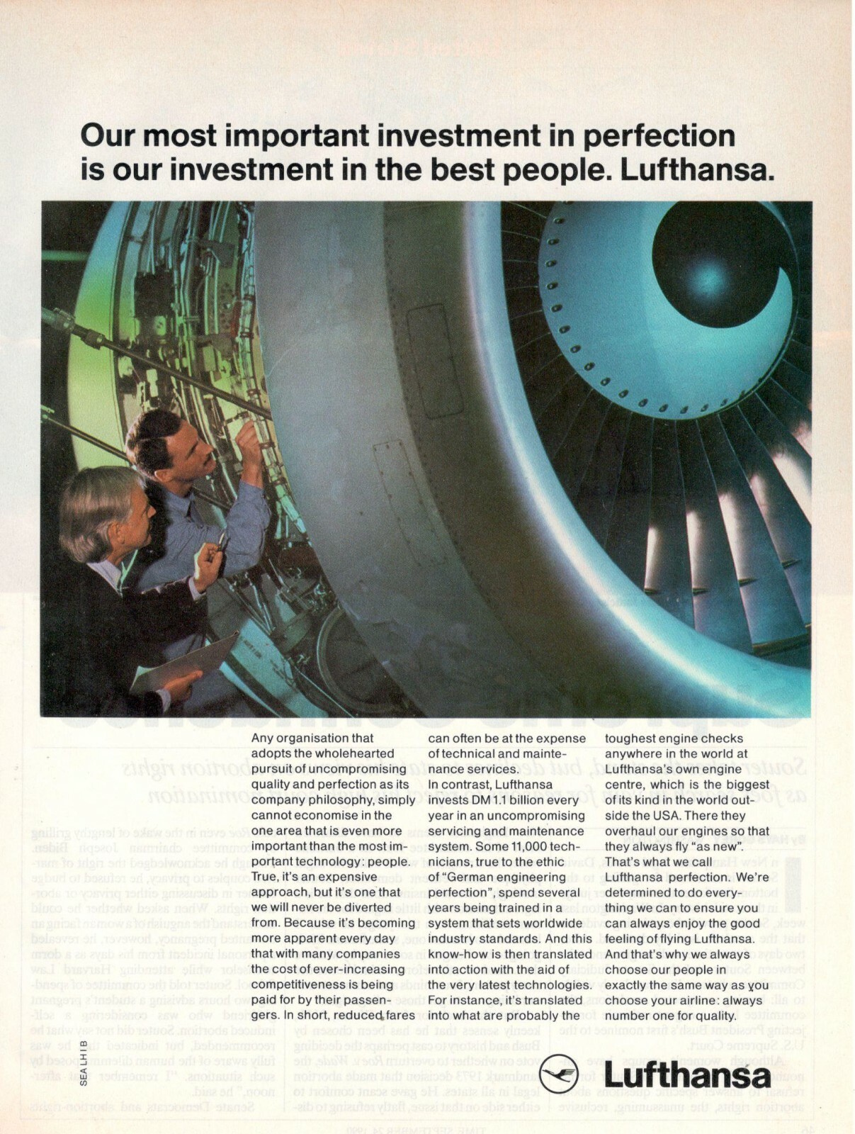 Lufthansa Airlines 1990 Germany Vintage Ad Expert Aircraft Technicians  