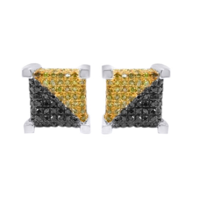 Multi Color Simulated Diamond 10K White Gold Plated Cube Cluster Stud Earrings