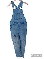 Distressed Denim Bib Overalls
