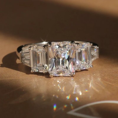 3 CT Radiant Cut Moissanite Cluster Engagement Ring For Her Solid 14K White Gold