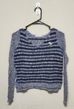 Abercrombie Girl's Junior's Grey Sweater Blue Stripes - Size M