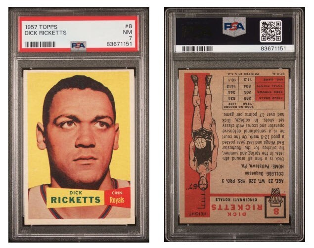 1957 TOPPS Dick Ricketts #8 PSA 7 NM  Perfectly Centered