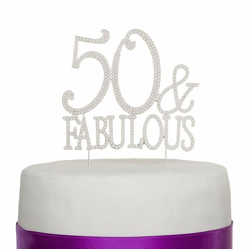 50 & Fabulous Silver Rhinestone Cake Topper Birthday Party Decoration