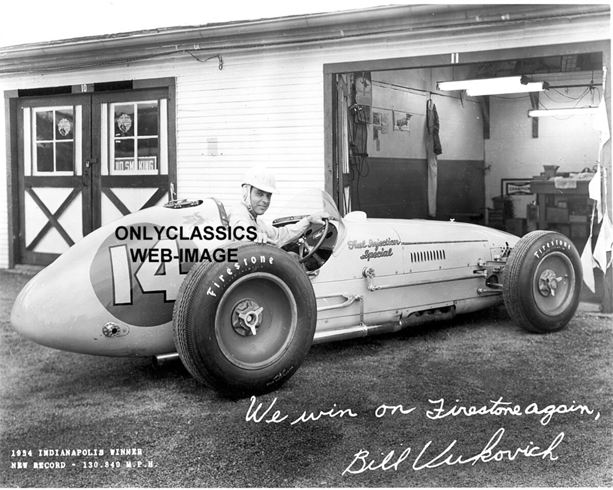 1954 BILL VUKOVICH INDY 500 WINNER OFFY GARAGE 8x10 PHOTO FIRESTONE ...