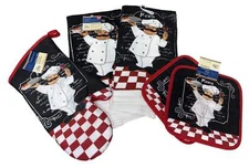 Italian Chef Themed Checkered Kitchen Linen Set, 5 piece