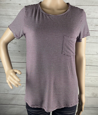 AEO Soft & Sexy Pocket Tee Medium Plum Purple Gray Horizontal Striped T-Shirt