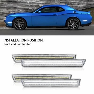 4PCS Front Rear CLear White LED Side Marker Light For 2015-2023 Dodge Challenger
