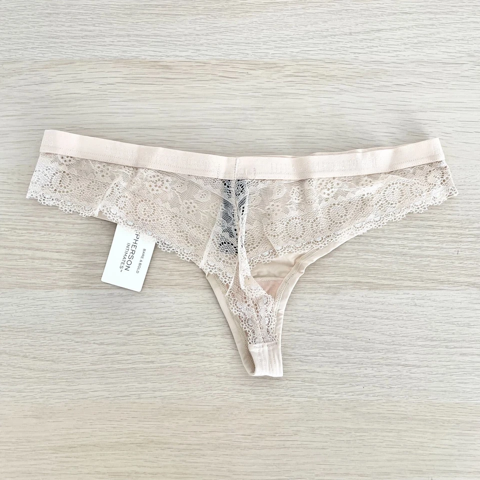 Elle Macpherson Intimates Bare & Bold Thong Size L American Nude Lace Back New - Image 3 of 4