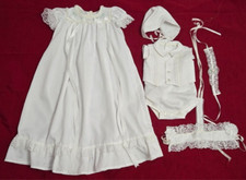 Baby Girl White Dress Outfit Accs. Christening Baptism Bonnet Wedding 6M  READ