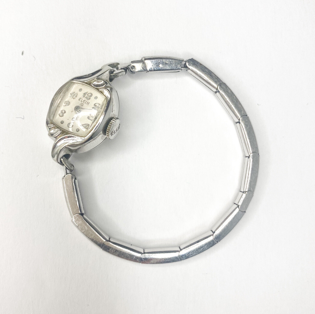 Ladies Elgin 10k RGP Bezel Stainless Steal Back Watch White Gold 19 Jewels