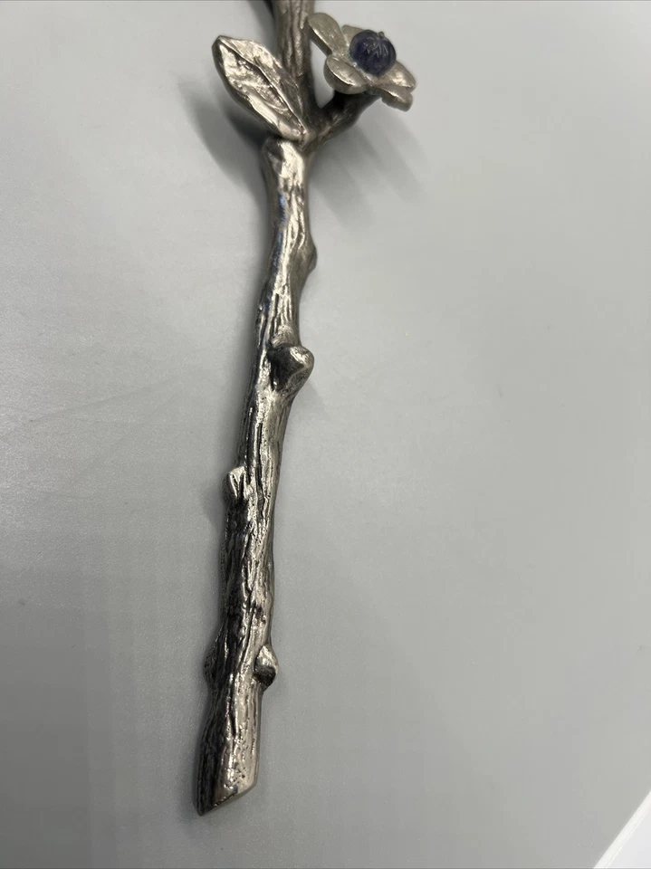 Metal Spoon Leaf Stem Silver Tone Foral 13” art leaves  Salad Serving Flower - Image 2 of 4