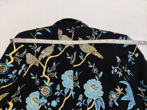 Soft Surroundings Sz L Blazer Chinoiserie Bird Floral Black Aqua Gold Dressy - Picture 20 of 24