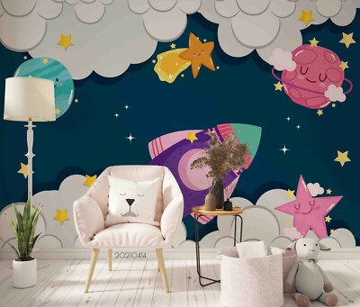 3D Space Star Cloud Rocket Self-adhesive Removable Wallpaper Murals Wall 128