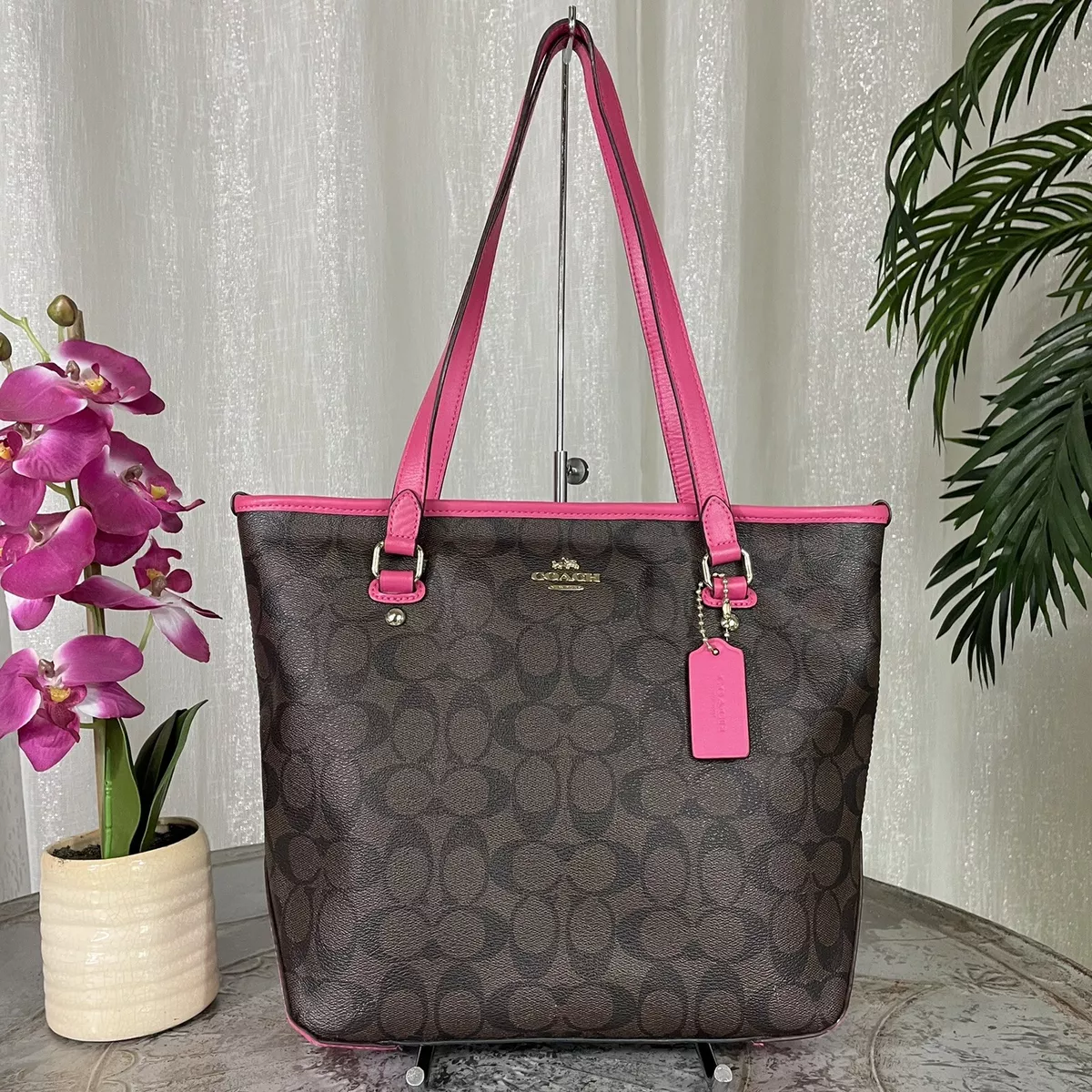 COACH ZIP TOP TOTE IN SIGNATURE COATED CANVAS F23867 IM BROWN