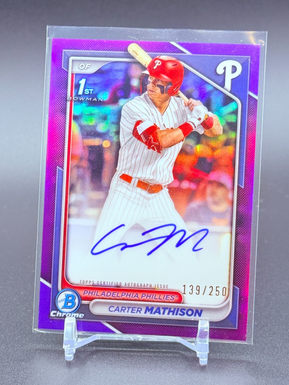 2024 Bowman Draft Chrome Autographs Carter Mathison Purple Refractor /250 1st