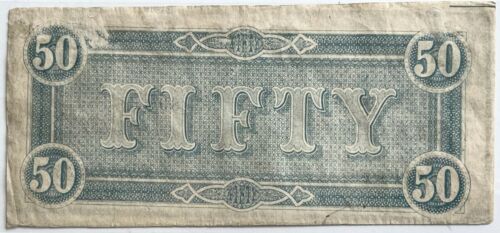 HELLE ORIGINALE ANTIKE BANKNOTE 1864 50 $ CSA KONFÖDERIERTE STAATEN VON AMERIKA - Bild 2 von 7