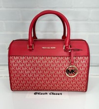 Michael Kors Duffle bag Satchel Jet Set Travel Purse MK Signature Bright Red Mlt