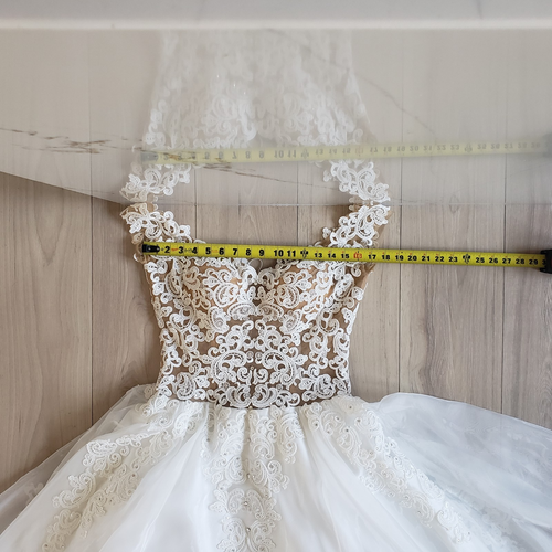 Vestido de novia de alta costura EU 40 línea A tul ilusión encaje corpiño estrás novia - Imagen 9 de 15