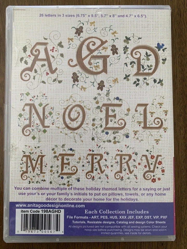 Diseños de bordados patrones de costura motivo de letras monograma navideño vintage Foto 2 de 3