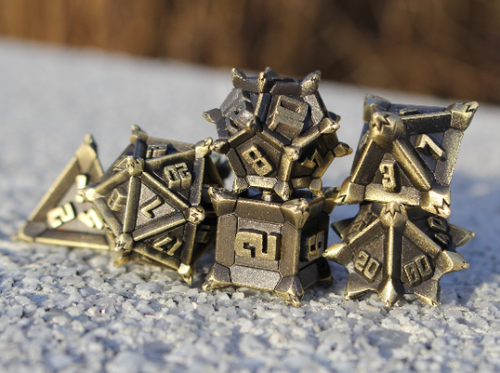 Dragon Bronze Spikes - 7 Piece Metal Polyhedral DND RPG 5e Dice Set - Picture 3 of 9