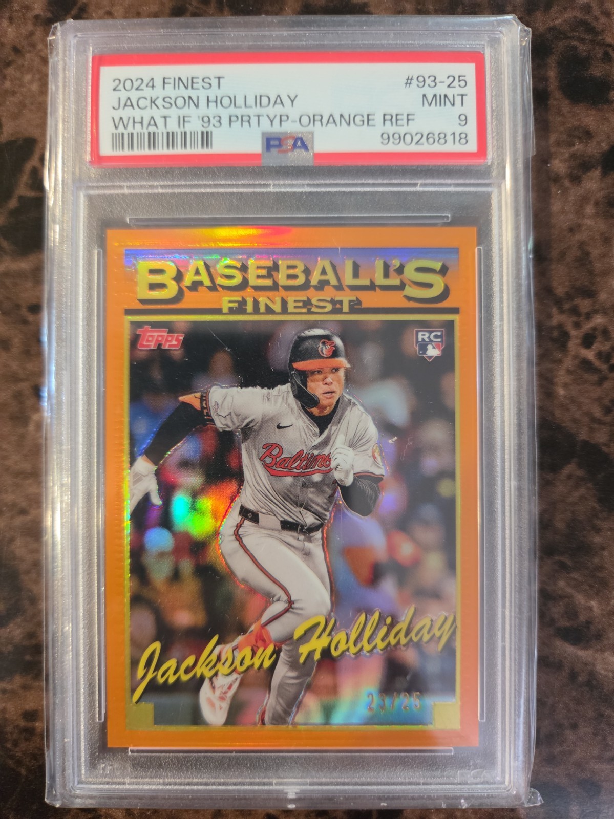 2024 Finest Jackson Holliday #93-25 What If '93 Orange Refractor PSA 9 MINT (RC) view 1