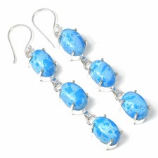 Blue Larimar Gemstone Handmade 925 Sterling Silver Jewelry Earring Size 3"