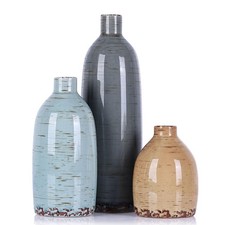 Multicolor Ceramic Vase Set of 3, Farmhouse Vases for Home Decor, Rustic Flow...