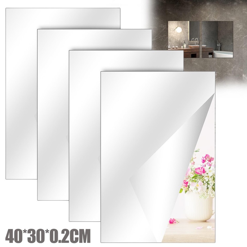 Pvc Sticker Mirror 4X Self Adhesive Plastic Wall Mirror 40 x 30cm Home Decor Bathroom ...