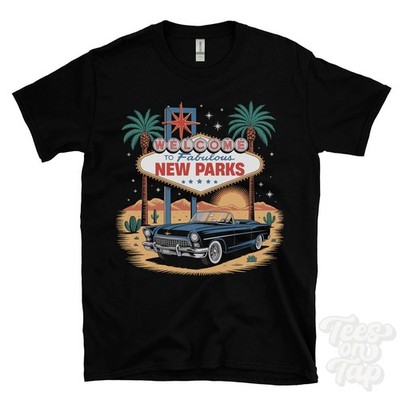 NEW PARKS LAS VEGAS SIGN PARODY FUNNY T-SHIRT glenfield leicestershire england