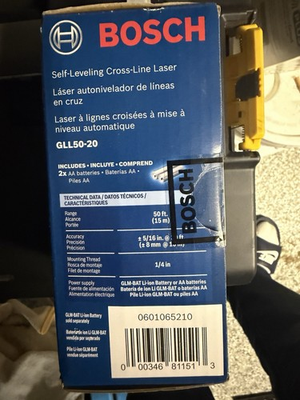 #ad NEW Bosch GLL50 20 Self Leveling Cross Line Laser 50 Ft Range Red Beam $39.00