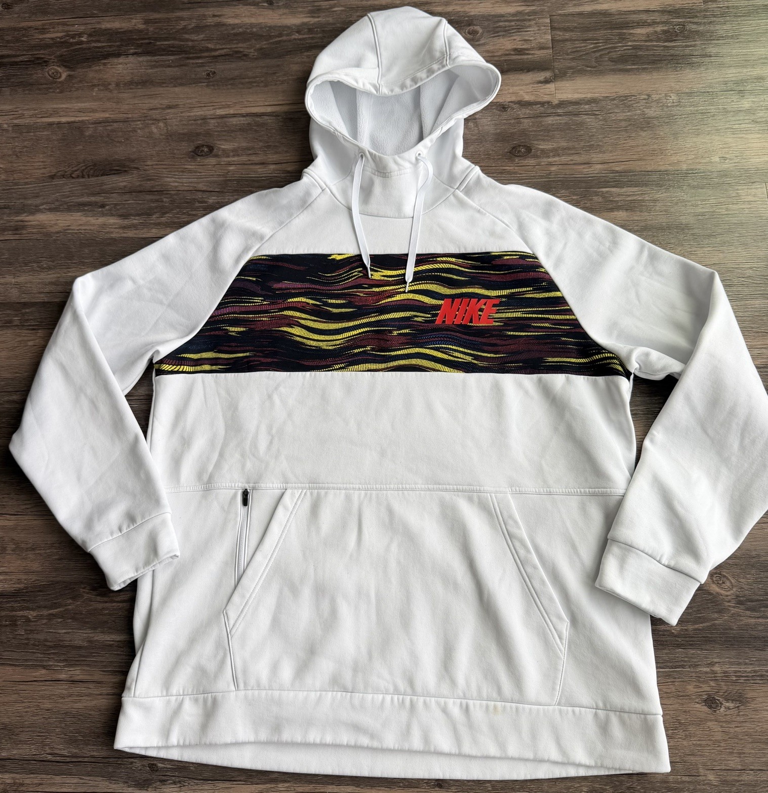 Nike Thermal Hoodie Mens XL White Graphic Pullover Running Training Jacket Warm