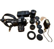 Vivitar 220/SL 35mm SLR Film Camera with 3 Lenses, Lanyard Flash - UNTESTED