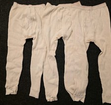 Vintage 3 Brand BIRD Waffle Knit Long Johns Pants Ivory Thermal USA SZ L 42-44