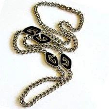 VTG 80s Givenchy Link necklace Logo Silver Statement high end designer rare 35"L