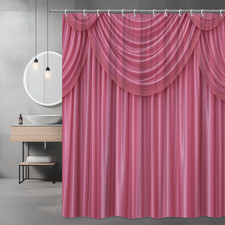 Elegant Pink Shower Curtain with Ruffled Design, Waterproof Fabric