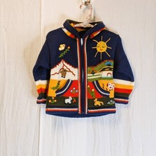 Peruvian Hand Knit Folk Art Hooded Zip Jacket Sweater 4 Amazing Details 