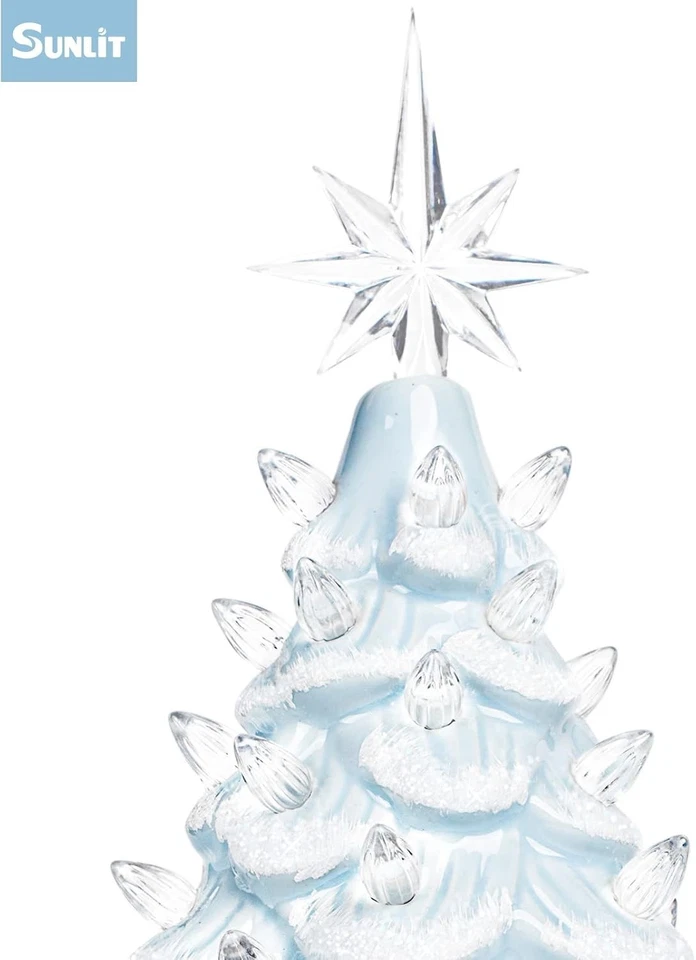 "Árvore de Natal cerâmica pré-iluminada 13"" pintada à mão tampo de mesa com luzes" - Imagem 4 de 4