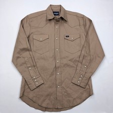 Wrangler Brushpopper Mens Tan Pearl Snap Western Shirt Medium Cotton Twill