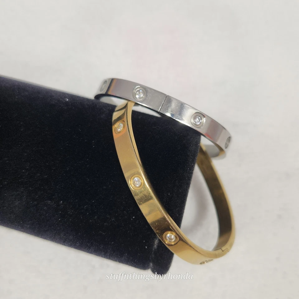 Pack de 2 ~1 Brazalete para Mujer Plata 1 Oro Acero Inoxidable Sin Deslustre Talla 61/2 Foto 4 de 4